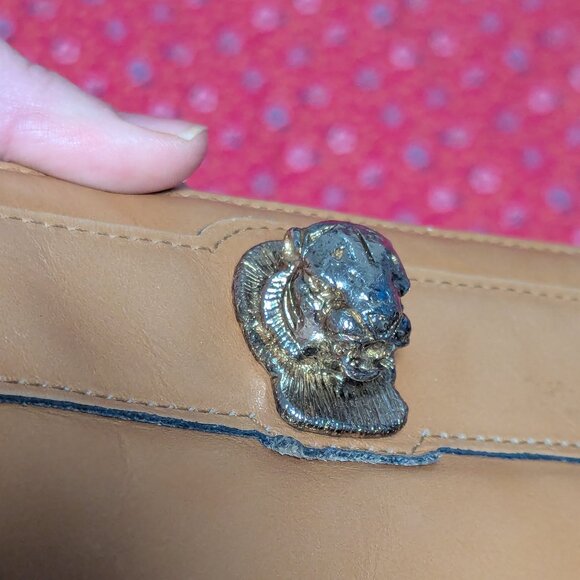 Vintage Lion Head Leather Ruth Saltz Shoulder Tote Bag Gold Tone Hardware - Picture 15 of 15